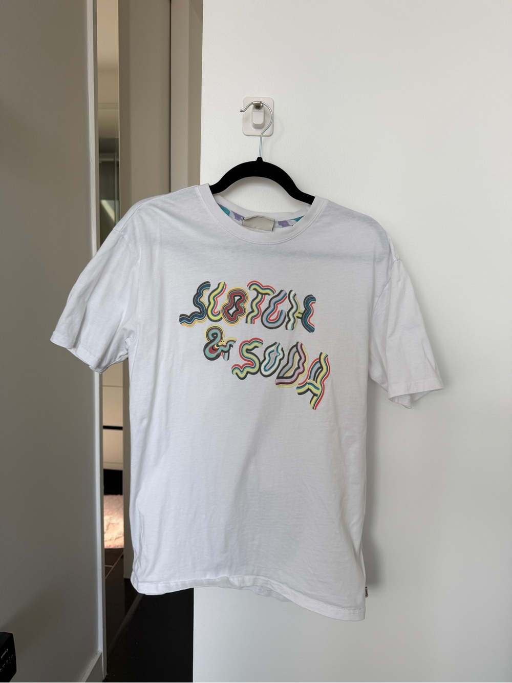 White Graphic Men T-Shirt with Multicolor Wavy Print